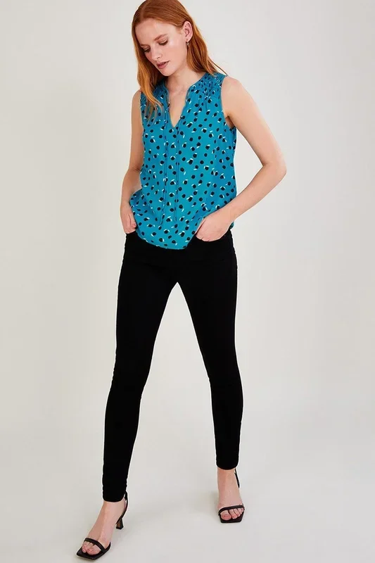 Karina Print Short Sleeve Top with Curved Hem