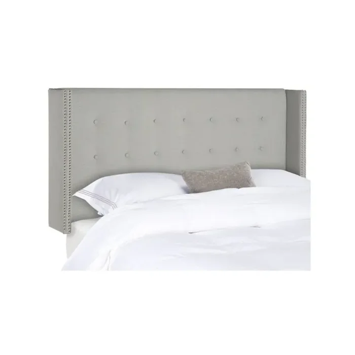 KEEGAN SILVER LINEN TUFTED WINGED HEADBOARD – SILVER NAIL HEAD