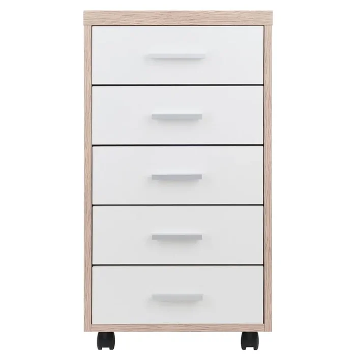 Kenner Mobile Storage Cabinet, 5 Drawers, Reclaimed Wood/White Finish