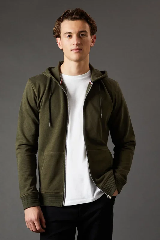 Khaki Premium Pure Cotton Jersey Zip Through Hoody