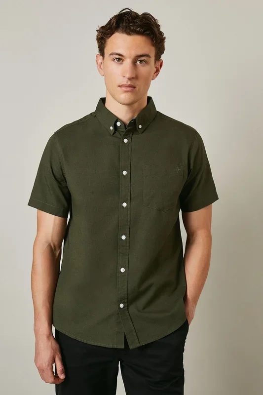 Khaki Textured Short Sleeve Shirt