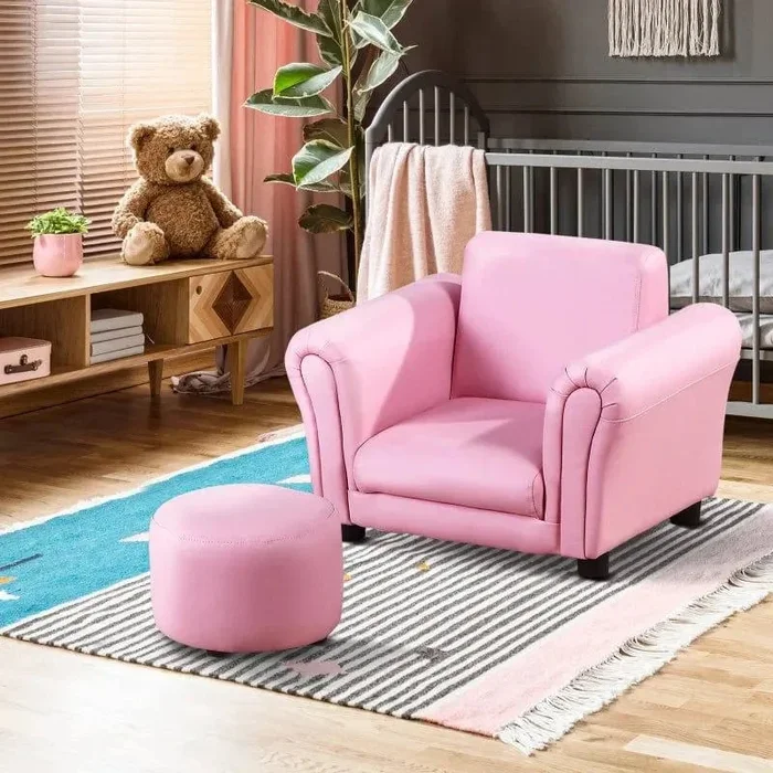 Kids Armchair Set Pink | Two-Piece Design with Matching Footstool