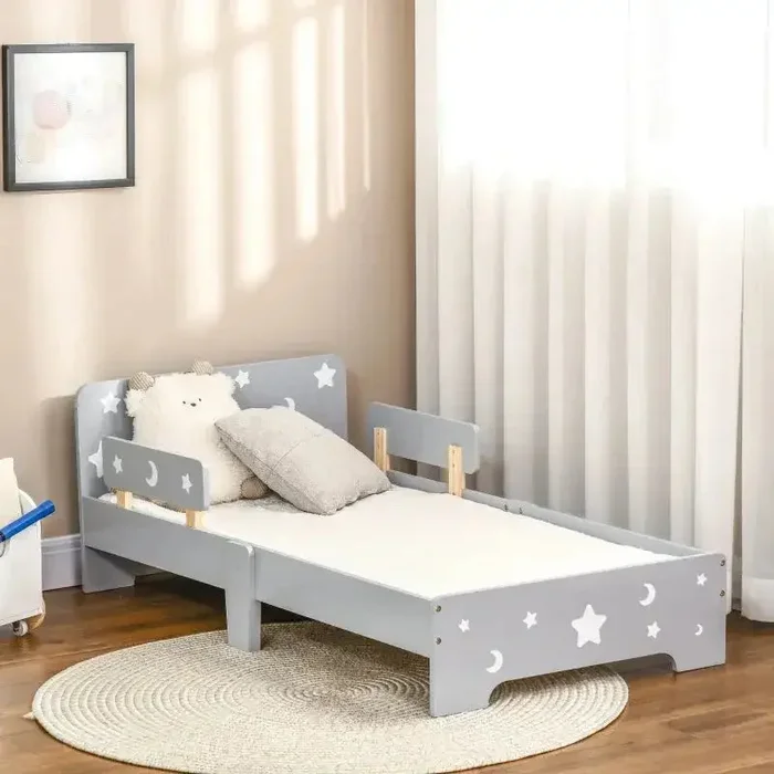 Kids Bed – Grey Stars and Moons | 143x76cm – Side Rails ZONEKIZ