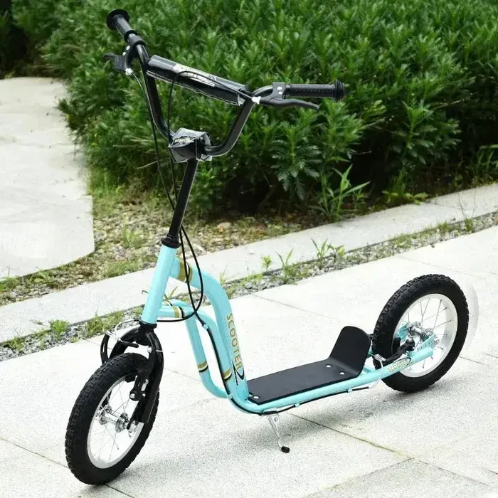 Kids Dual Brakes 12″ Metal Frame Adjustable Stunt Scooter in Blue