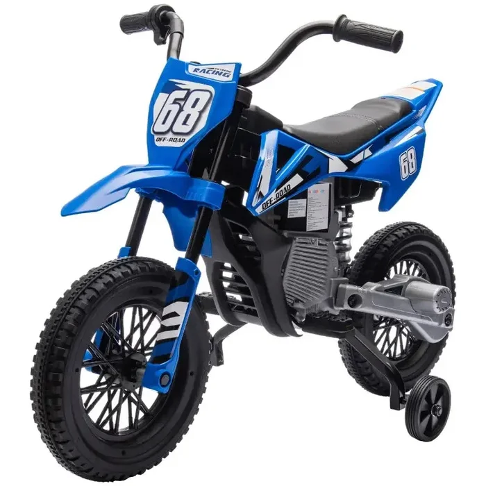 Kids Electric Motorbike with Training Wheels in Blue 12V