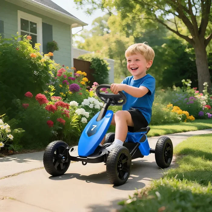 Kids Pedal Go-Kart – Blue and Black | Compact with Four EVA Wheels AIYAPLAY