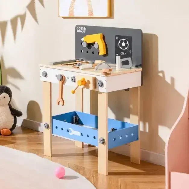 Kids Wooden Workbench Playset – Chalkboard, Tools and Storage | Age 3+ COSTWAY