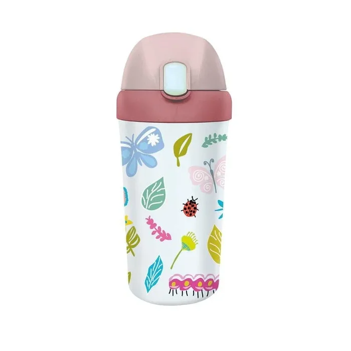 Kinderwasserflasche mit Strohhalm für Kinder aus Pla Schmetterlinge und Freunde 400 ml – CHIC – MIC