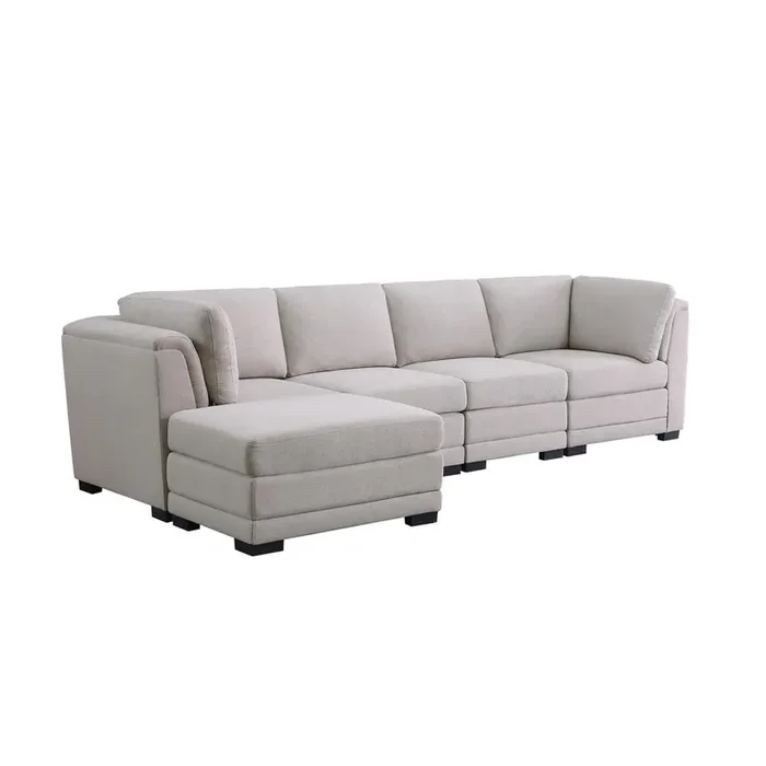Kristin Light Gray Linen Fabric Reversible Sectional-Sofa with Ottoman