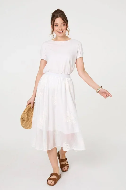 Lace Embellished A-Line Midi Skirt