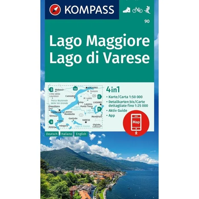 Lago Maggiore · Lago di Varese, Italy · Switzerland [90] Kompass Hiking Map | 1:50,000