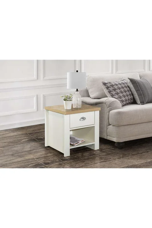 Lamp Table Grey Birlea Highgate 1 Drawer & Oak Farmhouse Shabby Chic