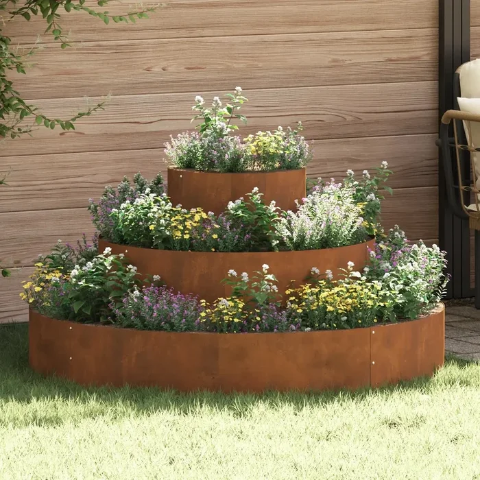 Large Cylindrical Metal Planter Weathering Steel | Brown Rustic Weathered Finish