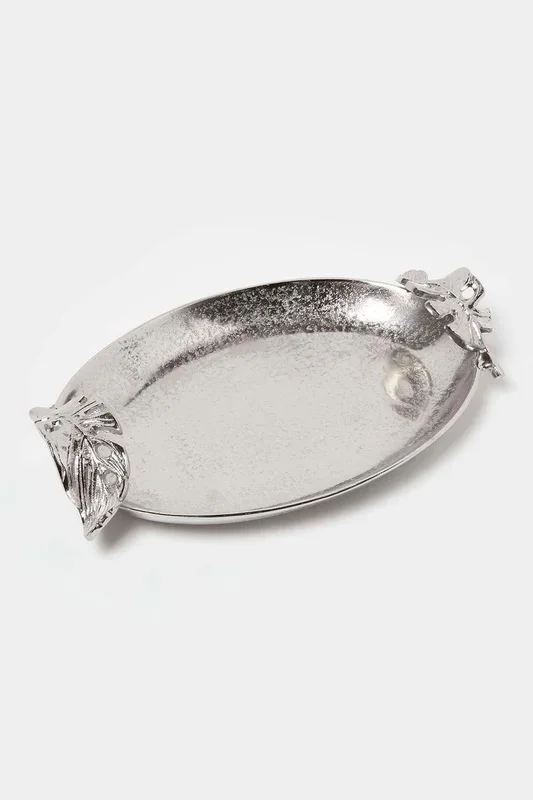 Large Silver Floral Decorative Tray, 40 x 26.5cm