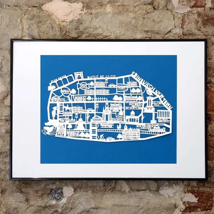 Lasercut A2 Edinburgh New Town Map – White on Blue