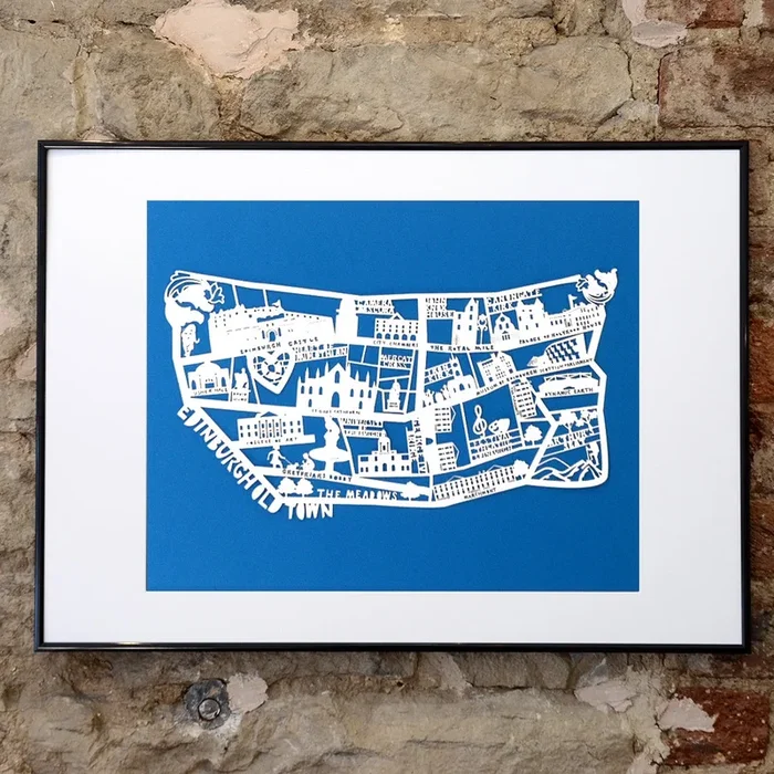 Lasercut A2 Edinburgh Old Town Map – White on Blue
