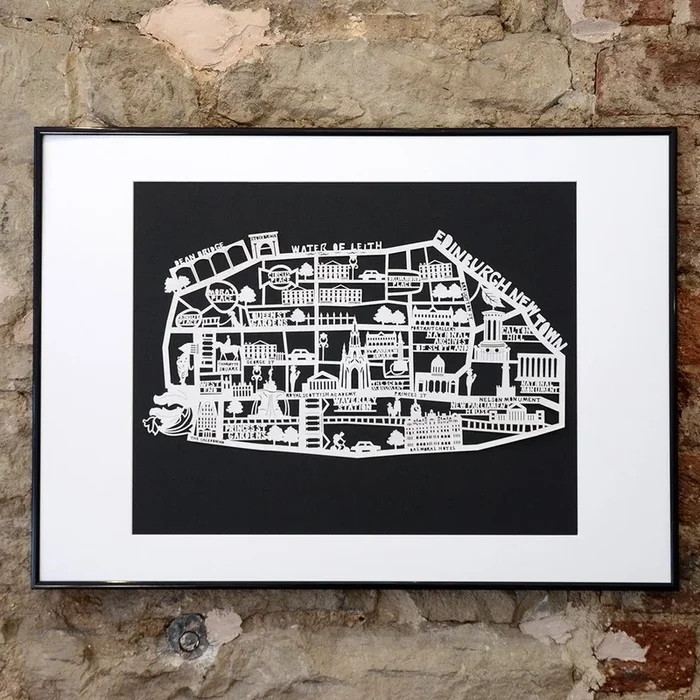 Lasercut A4 Edinburgh New Town Map – White on Black