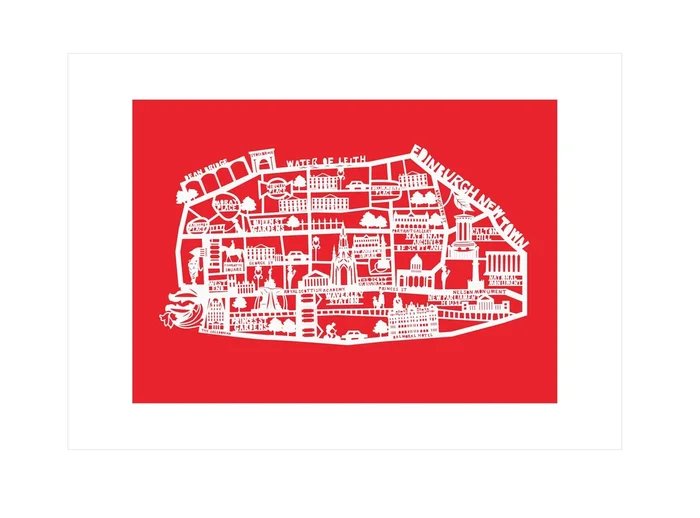 Lasercut A4 Edinburgh New Town Map – White on Red