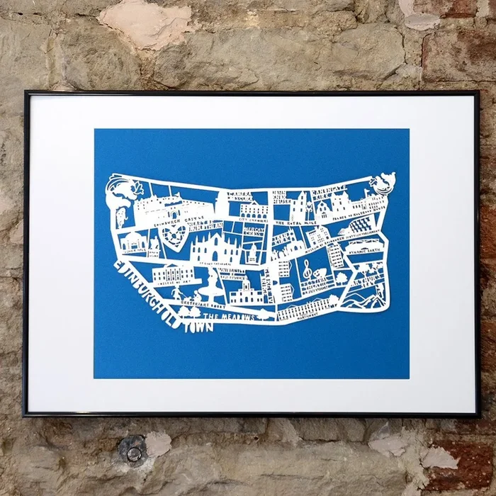 Lasercut A4 Edinburgh Old Town Map – White on Blue
