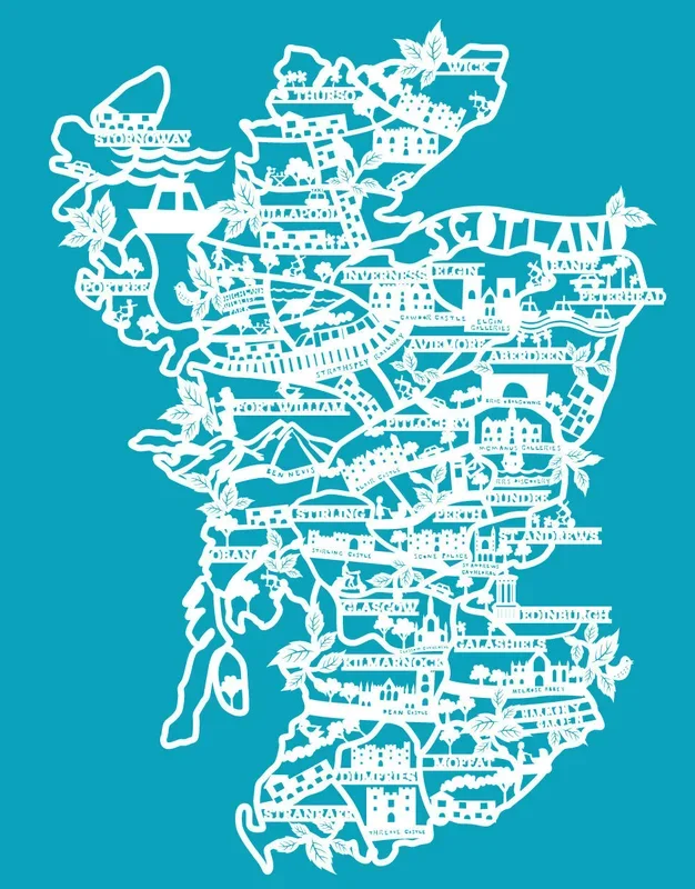 Lasercut A4 Scotland – White On Blue