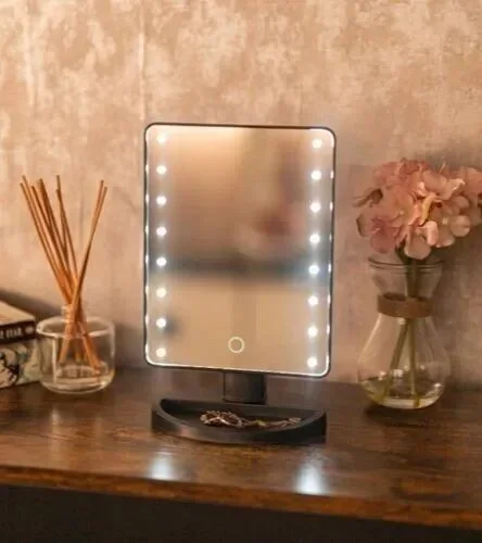 LED Light Up Black Table Top Hollywood Style Vanity Mirror