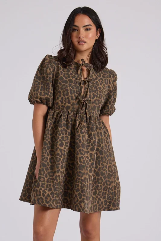 Leopard Tie Front Smock Dress