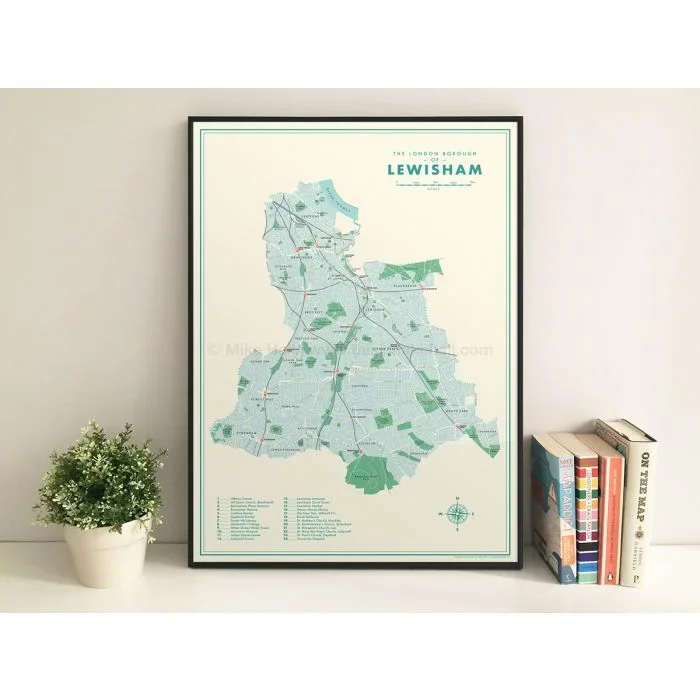 Lewisham (London borough) Retro Map Giclee Print A2