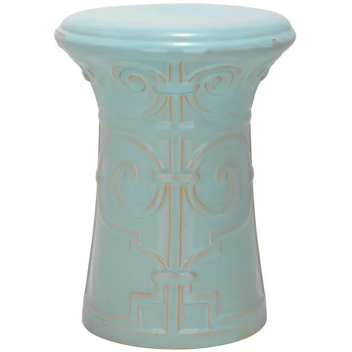 LIGHT AQUA IMPERIAL SCROLL GARDEN STOOL