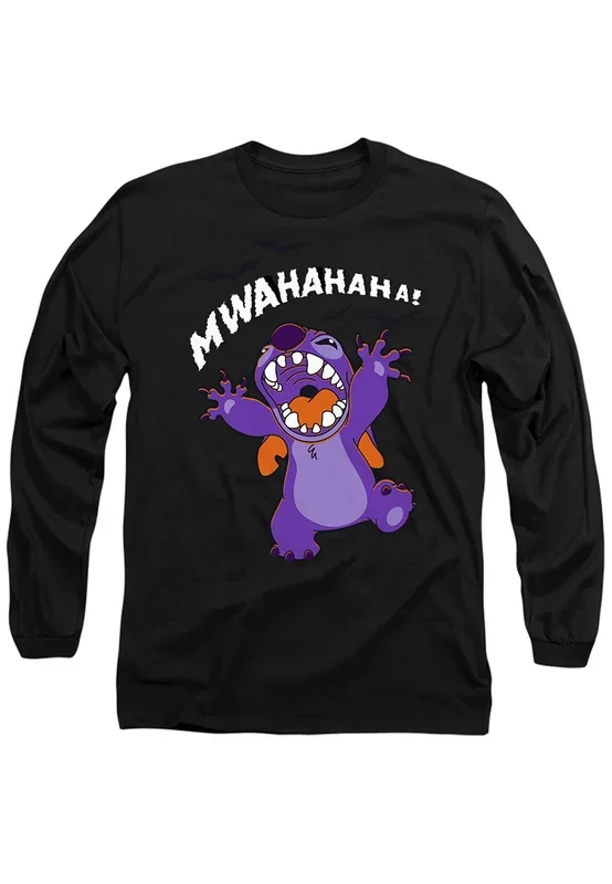 Lilo Stitch Evil Laugh Long Sleeve T-Shirt, Black