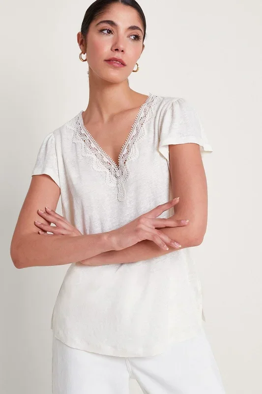 Lisa Lace Linen T-Shirt Ivory