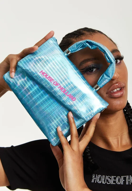 Logo Print Blue Iridescent Crossbody Bag