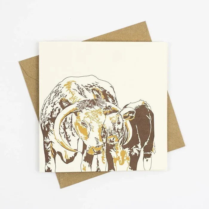 Longhorn and Baby Letterpress Card