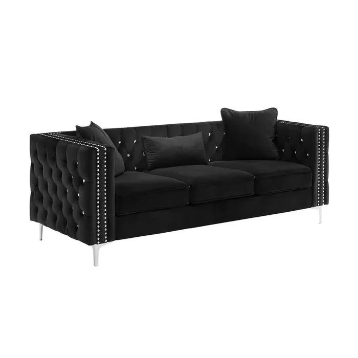 Lorreto Black Velvet Sofa