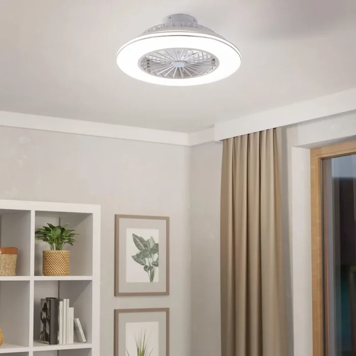 Lovisca White and Silver Ceiling Fan With Light