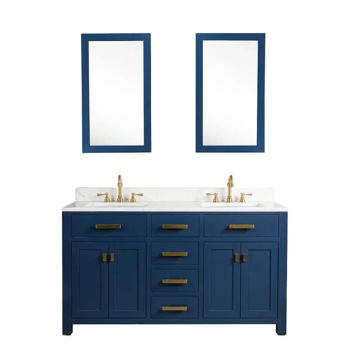 Madison 60 In. Double Sink Carrara White Marble Countertop Bath Vanity