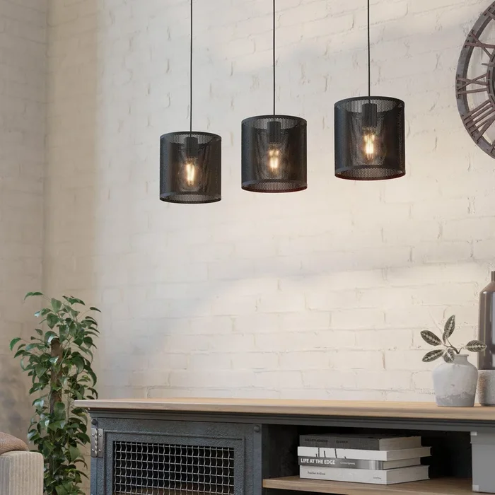 Manby Industrial Black Steel 3 Light Pendant Light