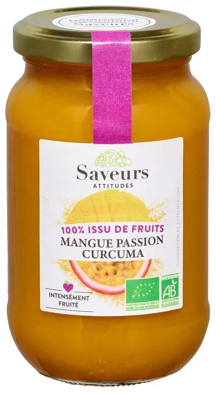 Mango-Maracuja-Mousse mit Kurkuma BIO 310 g – SAVEURS ET FRUITS