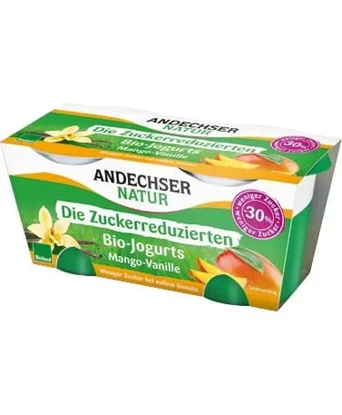 Mangojoghurt Vanille mit reduziertem Zuckergehalt 38% BIO 2×125 g ANDECHSER NATUR