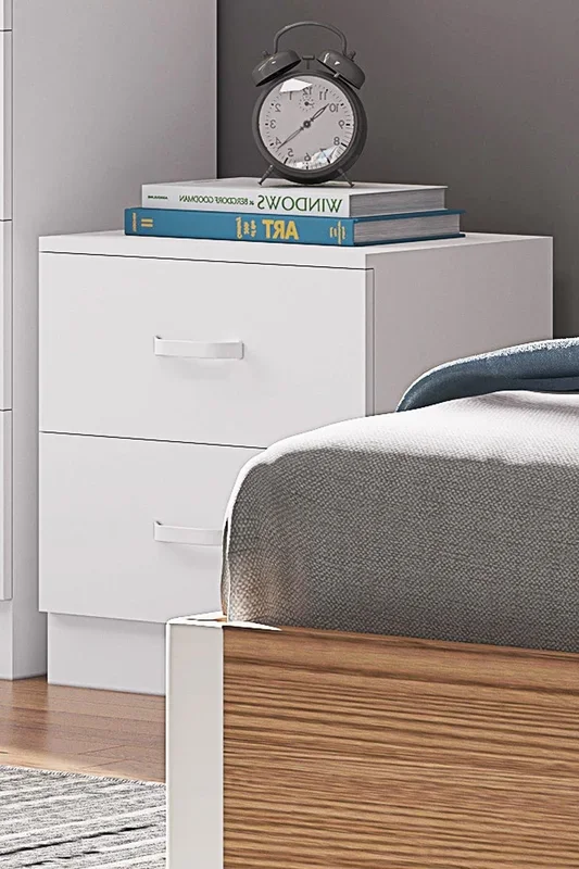 Matt White 2 Drawer Bedside Table