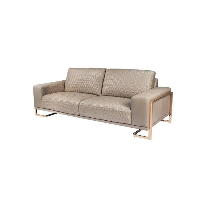 Mia Bella Gianna Leather Sofa – Light Coffee/Rose Gold