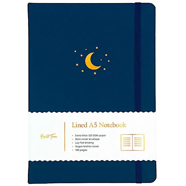 Midnight Blue Moon & Stars A5 Lined Journal