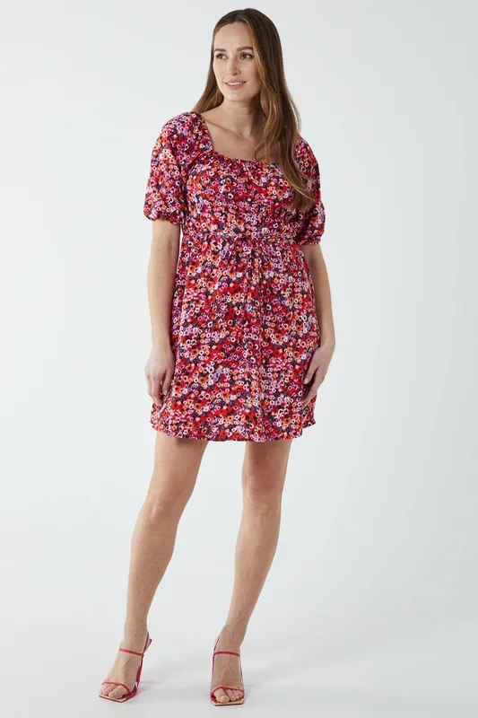 Milkmaid Square Neck Puff Sleeve Mini Dress