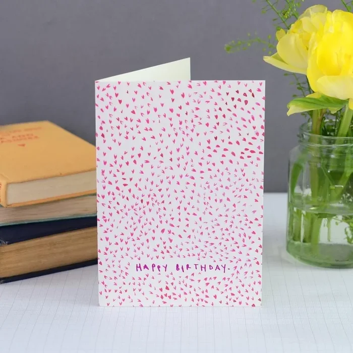 Mini Pink Hearts Happy Birthday Card