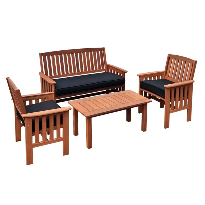 Miramar 4pc Cinnamon Brown Hardwood Outdoor Chair and Coffee Table Set