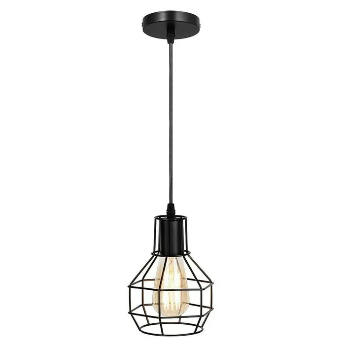 Modern Black Nest Pendant Light | Sleek Geometric Unique Cage Design~1287
