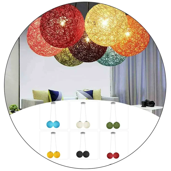 Modern Rattan Wicker Woven Ball Globe Two Outlet Pendant Light~2081