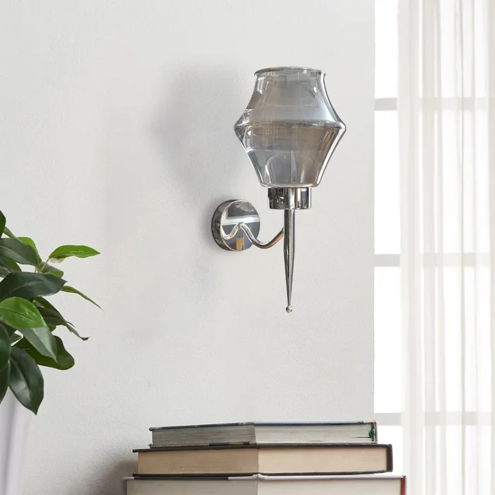Modern Smoked Glass Wall Light Chrome Plate~3232