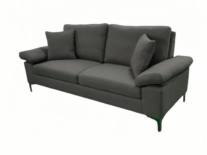 Modern Three Seater Sofa Grey Fabric with Chrome Feet – Comfortable Couch with Cushion for Living Room, Bedroom or Office