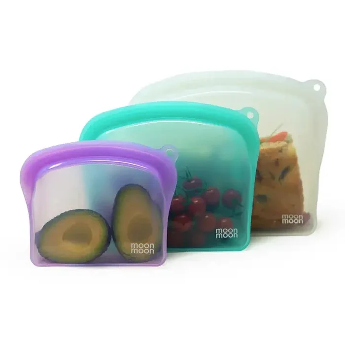 Moonmoon Reusable Silicone Food Storage Bags – x3 Mixed Pack Curve