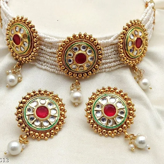 Multi-Strand Ethnic Pearl Green Stone Victorian Bridal Diana Set
